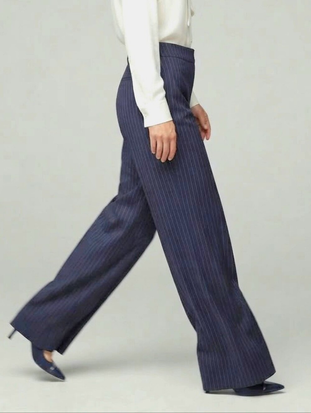 Mango Chalk Stripe Wide Leg Pants in navy Sz 8